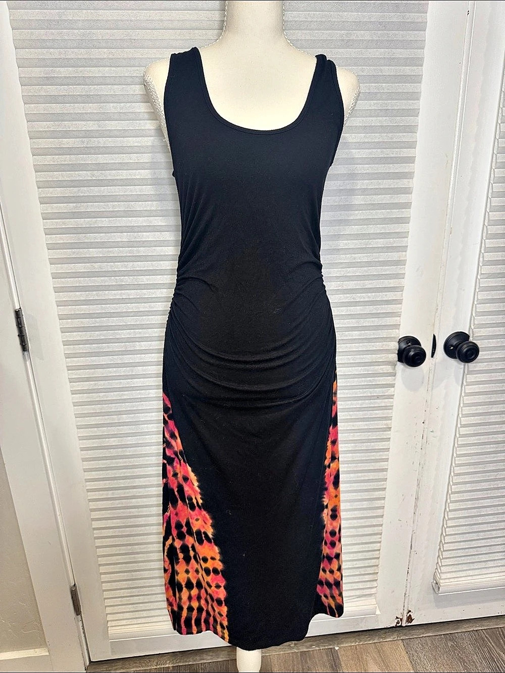 Green Dragon Black & Orange Ruched Midi Dress 1474